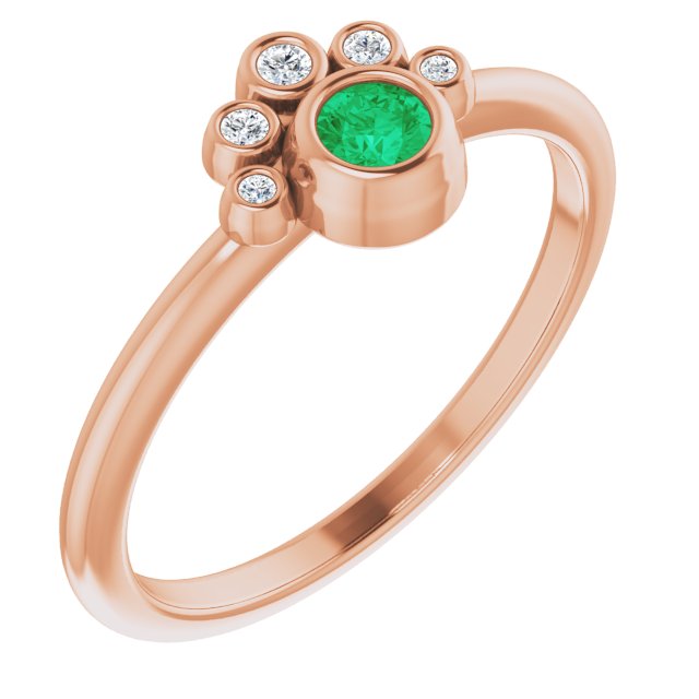 14K Rose Lab-Grown Emerald & .04 CTW Natural Diamond Ring