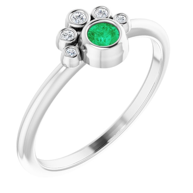 14K White Natural Emerald & .04 CTW Natural Diamond Ring