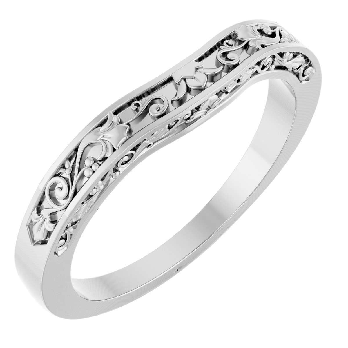 14K White Floral-Inspired Matching Band 