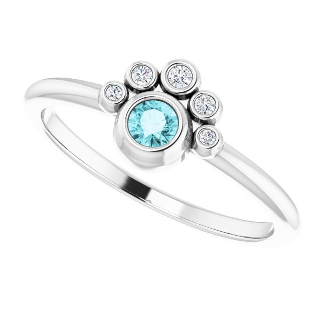 14K White Blue Zircon & .04 CTW Diamond Ring           