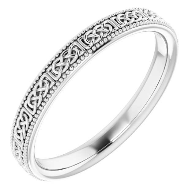 Sterling Silver 3 mm Celtic-Inspired Milgrain Band Size 8