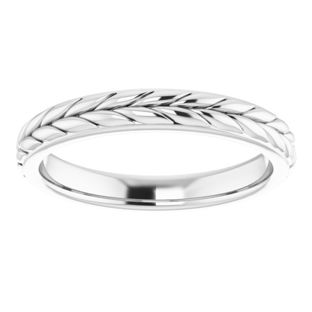 14K White 3 mm Leaf Band Size 6.5