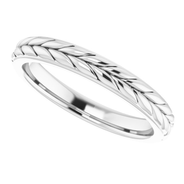 14K White 3 mm Leaf Band Size 6.5