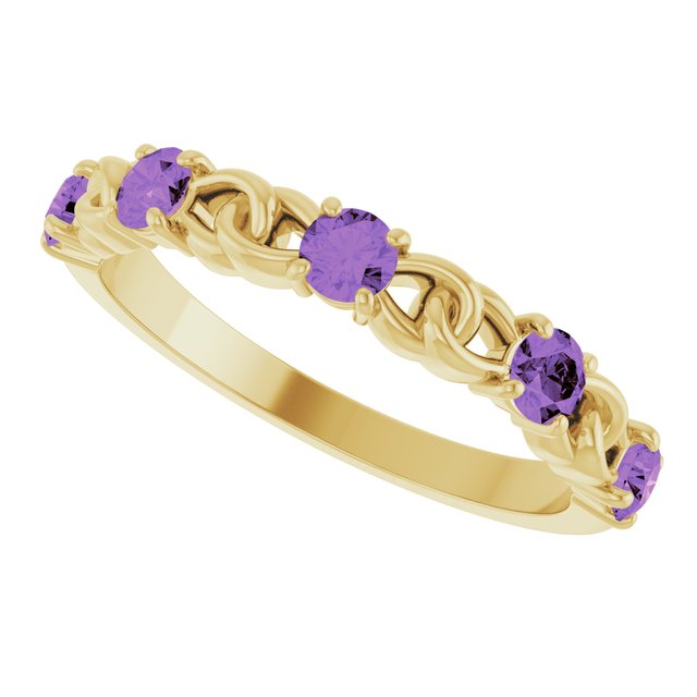 14K Yellow Amethyst Stackable Link Ring        
