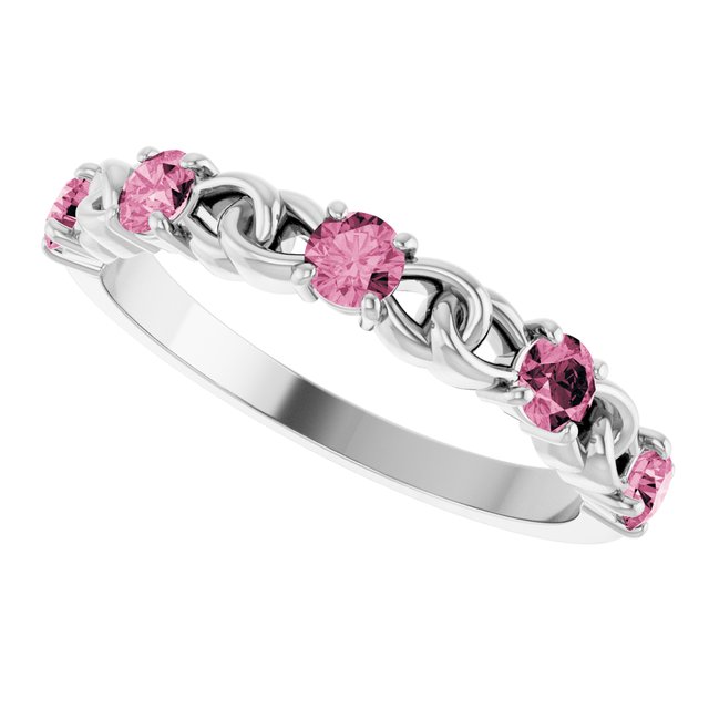 14K White Pink Tourmaline Stackable Link Ring      