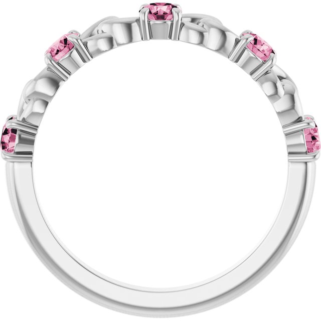 14K White Pink Tourmaline Stackable Link Ring      