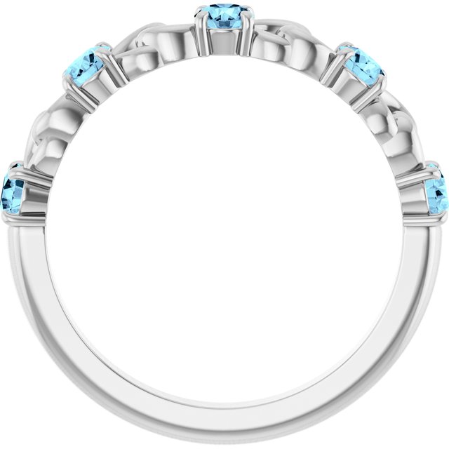 14K White Aquamarine Stackable Link Ring   