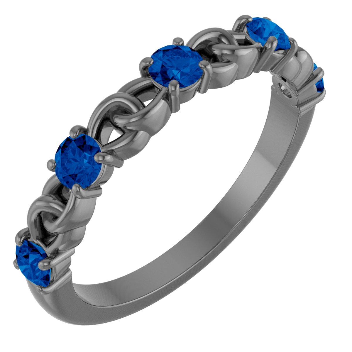 14K White Blue Sapphire Stackable Link Ring Ref 14773589