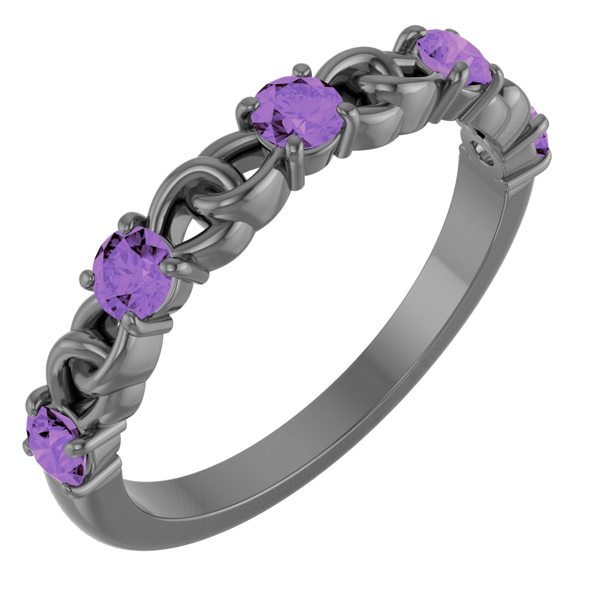 Sterling Silver Amethyst Stackable Link Ring Ref 14773482