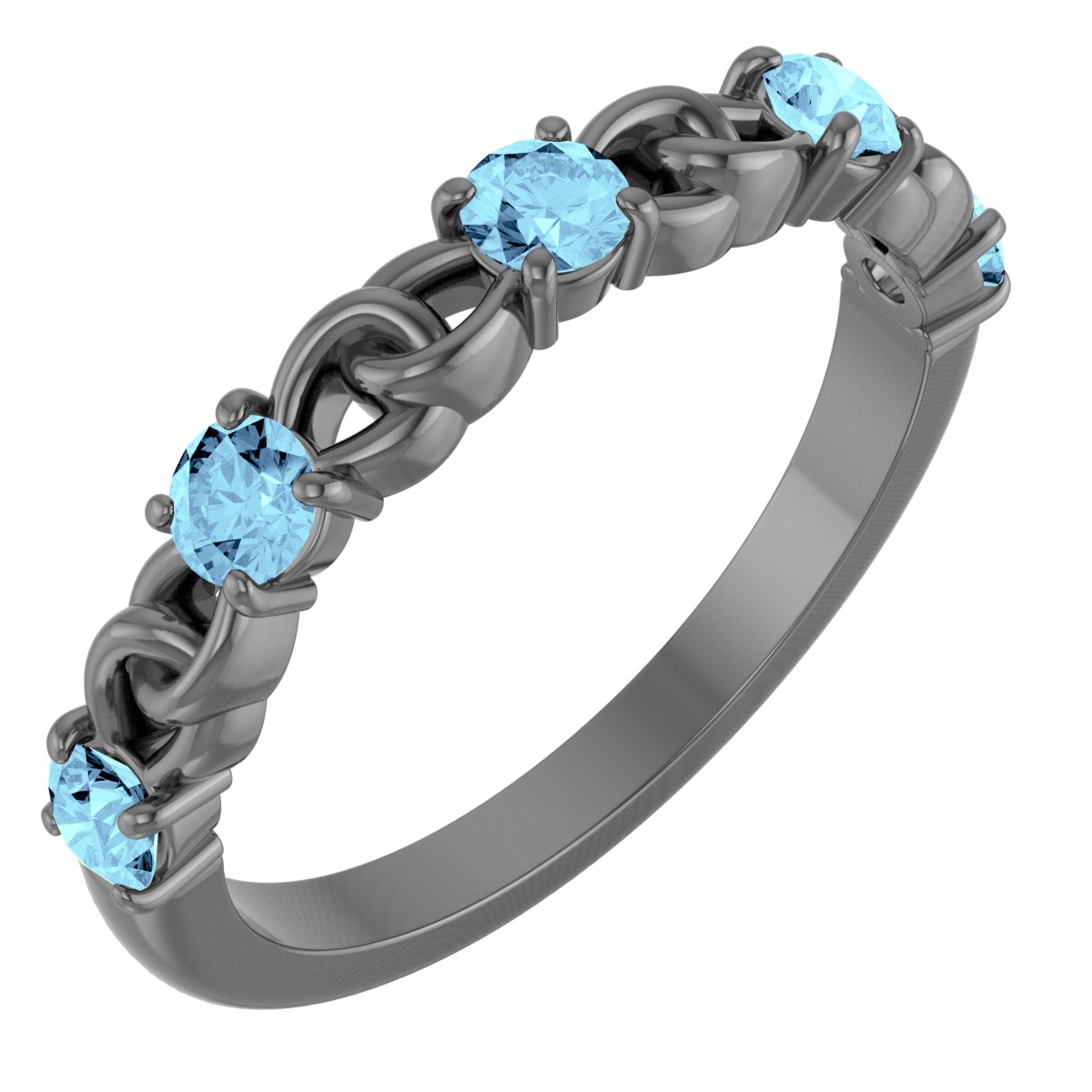 Sterling Silver Aquamarine Stackable Link Ring Ref 14773483