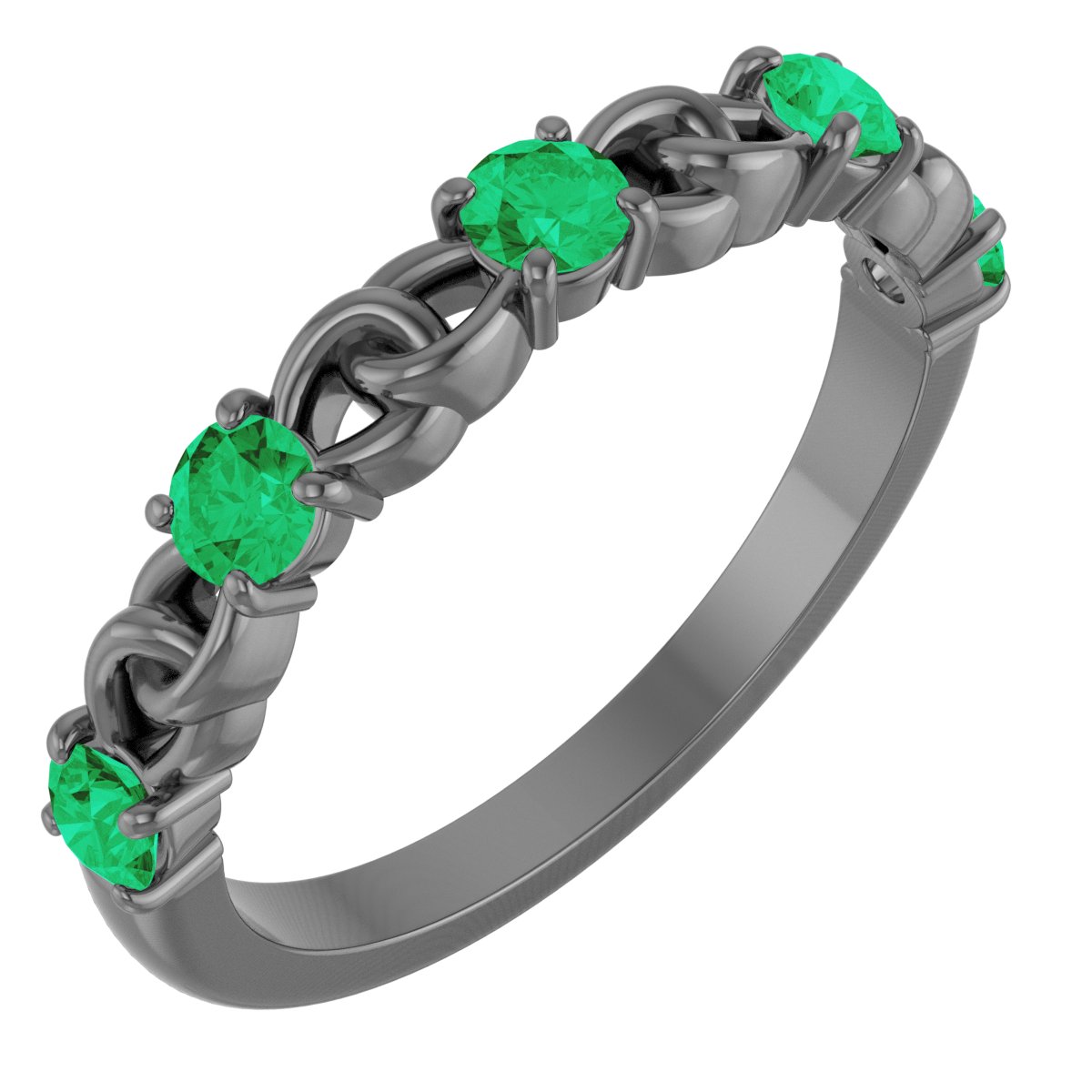 14K Yellow Chatham Created Emerald Stackable Link Ring Ref 14773050