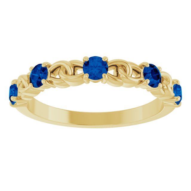 14K Yellow Blue Sapphire Stackable Link Ring     
