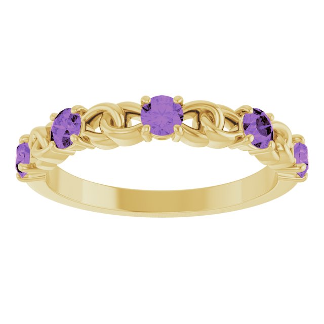 14K Yellow Amethyst Stackable Link Ring        