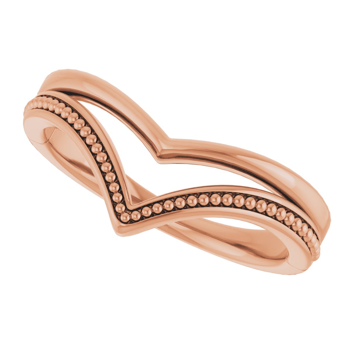 14K Rose Beaded V Ring 