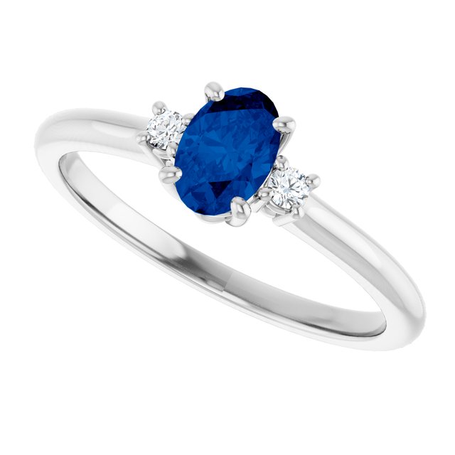 14K White Lab-Grown Blue Sapphire & .04 CTW Natural Diamond Ring  