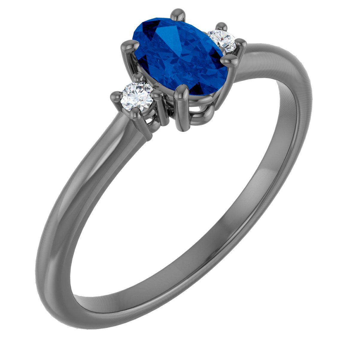 14K White Lab-Grown Blue Sapphire & .04 CTW Natural Diamond Ring  