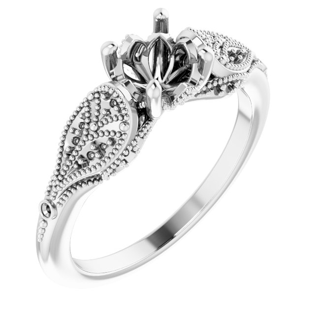 14K White 5.8 mm Round 1/10 CTW Natural Diamond Semi-Set Engagement Ring  
