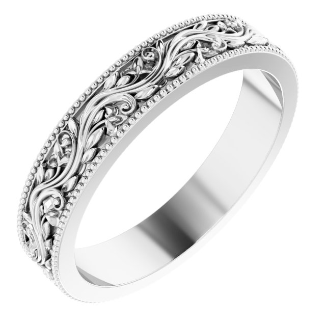 Platinum 4 mm Sculptural-Inspired Band with Milgrain Size 7