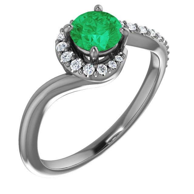 14K White Lab-Grown Emerald & 1/6 CTW Diamond Ring 