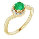 14K Yellow Lab-Grown Emerald & 1/6 CTW Diamond Ring 