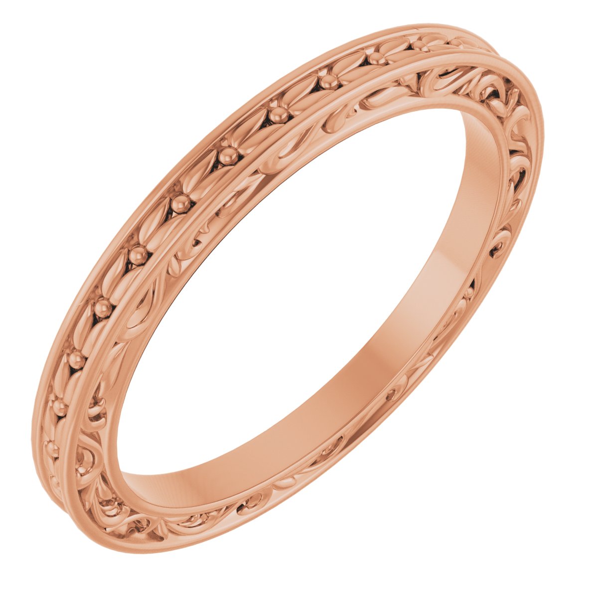 14K Rose 2 mm Sculptural-Inspired Leaf Band   Size 7