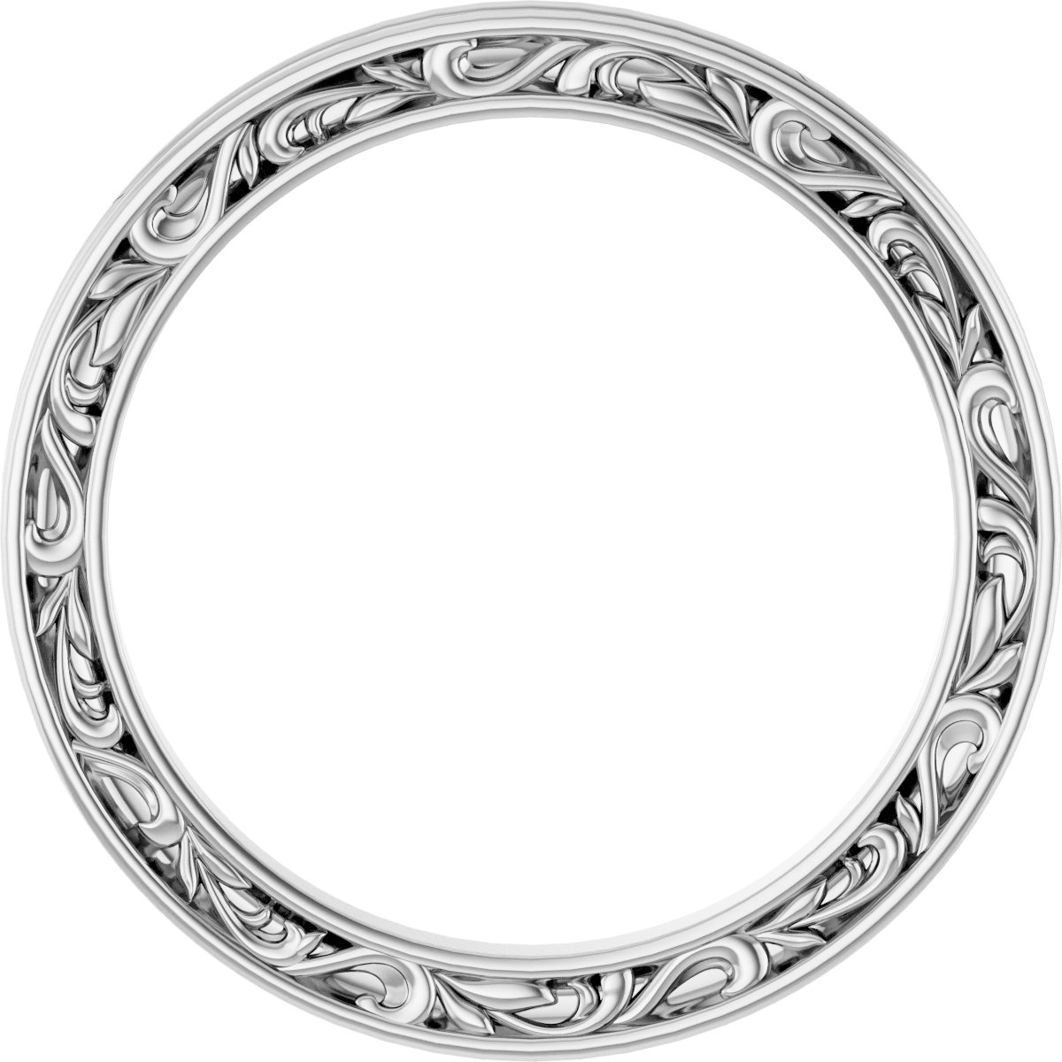 14K White 2 mm Sculptural-Inspired Leaf Band   Size 7