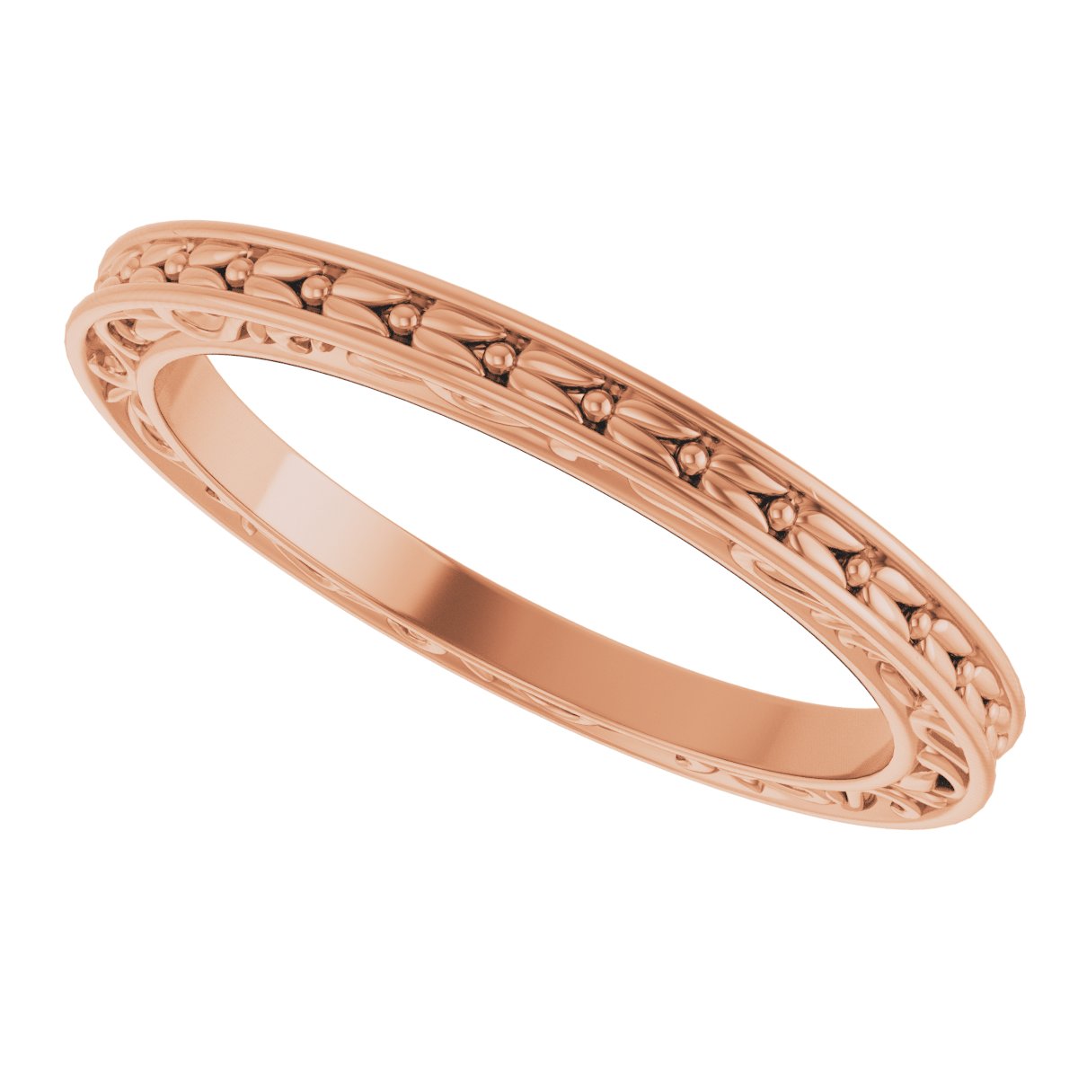 14K Rose 2 mm Sculptural-Inspired Leaf Band   Size 7