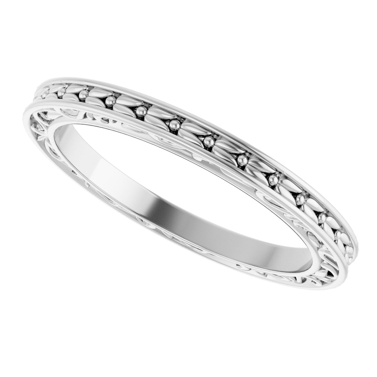 14K White 2 mm Sculptural-Inspired Leaf Band   Size 7