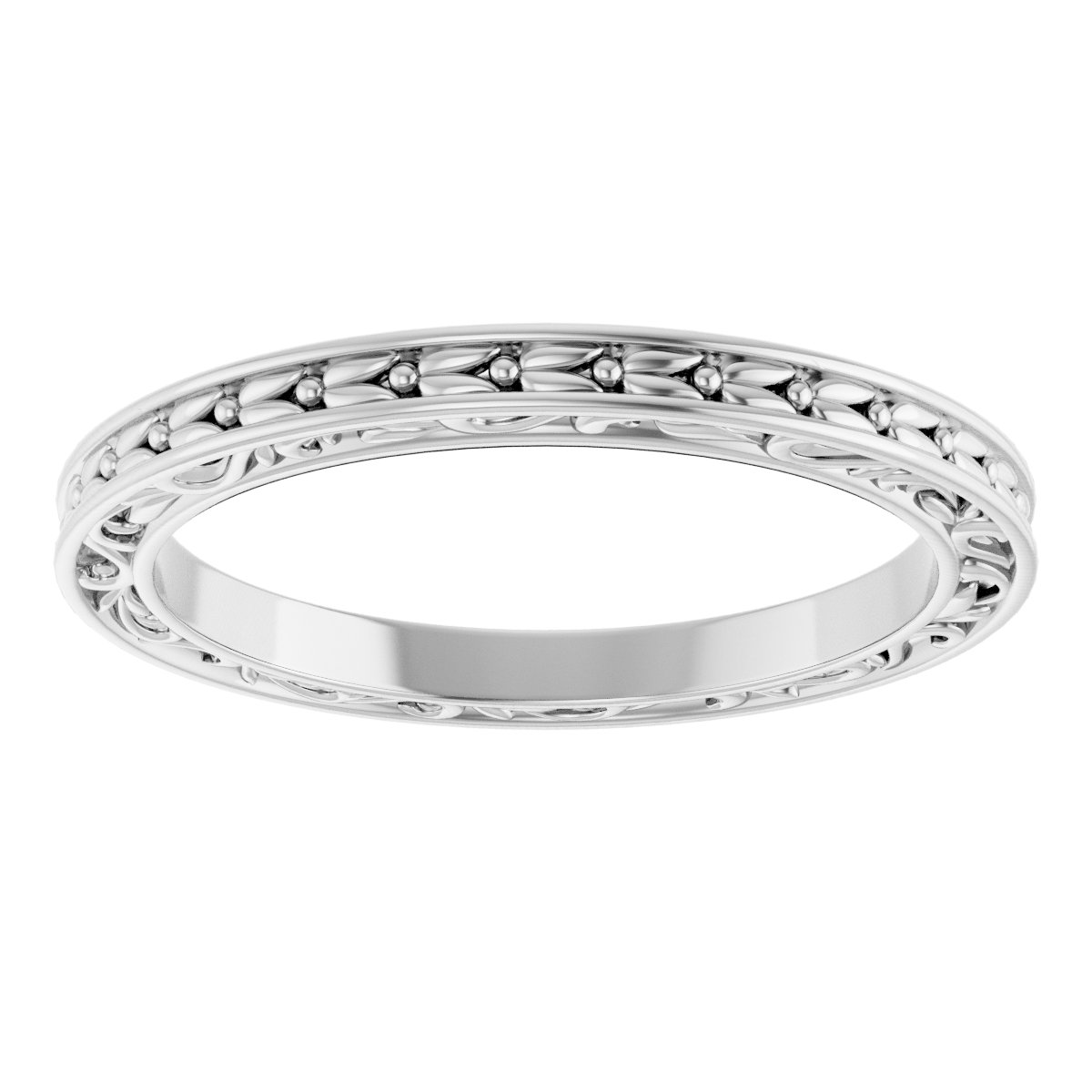 14K White 2 mm Sculptural-Inspired Leaf Band   Size 7