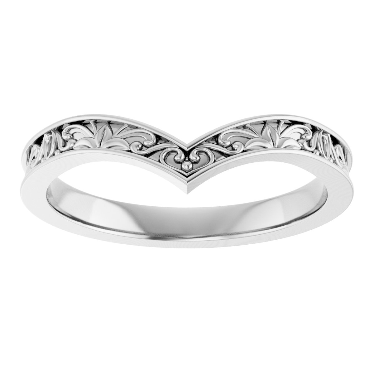 14K White Vintage-Inspired V Ring 