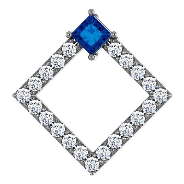 Sterling Silver Chatham Lab Created Sapphire and .375 CTW Diamond Pendant Ref 14900581