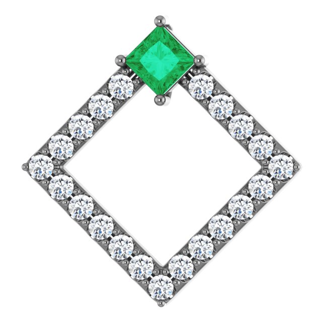 14K White Lab-Grown Emerald & 3/8 CTW Diamond Pendant