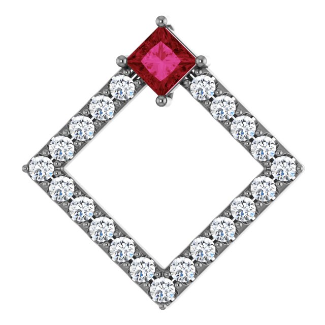 14K White Lab-Grown Ruby & 3/8 CTW Diamond Pendant