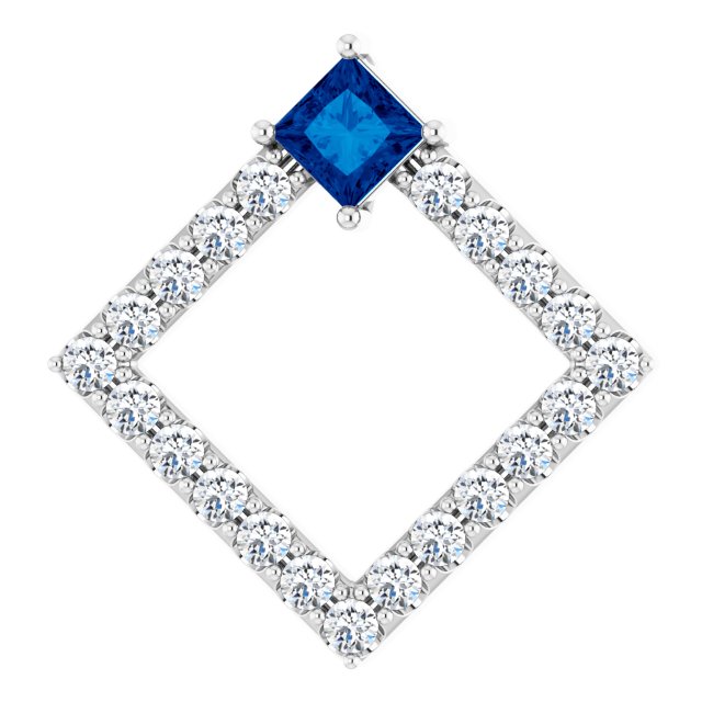 14K White Natural Blue Sapphire & 3/8 CTW Natural Diamond Pendant       