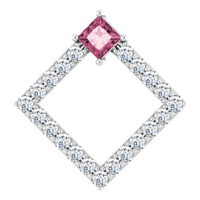 14K White Natural Pink Tourmaline & 3/8 CTW Natural Diamond Pendant              