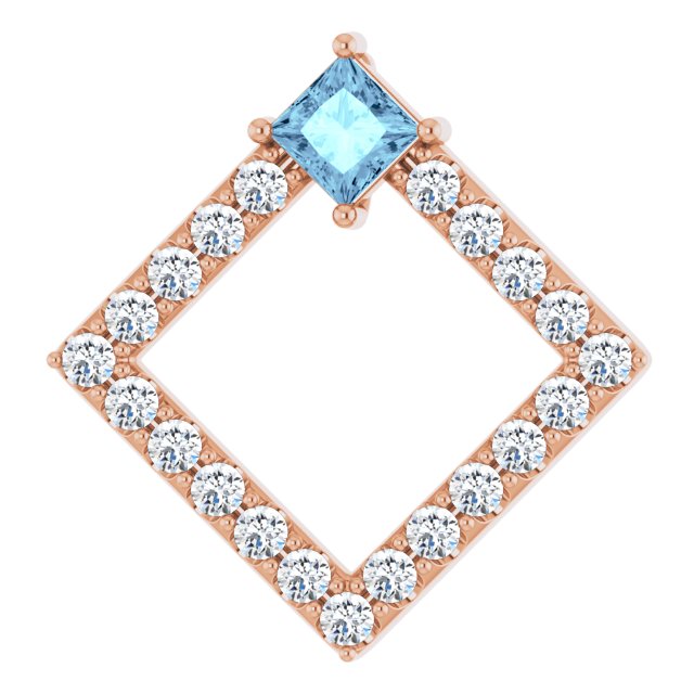 14K Rose Natural Aquamarine & 3/8 CTW Natural Diamond Pendant