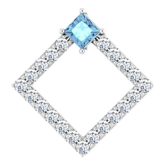 14K White Natural Aquamarine & 3/8 CTW Natural Diamond Pendant