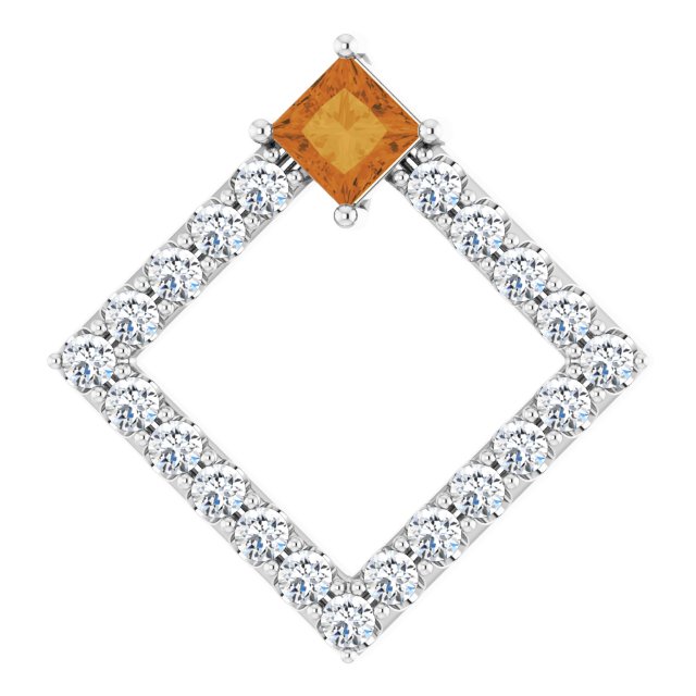 14K White Natural Citrine & 3/8 CTW Natural Diamond Pendant