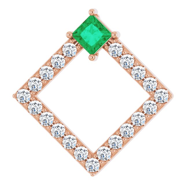 14K Rose Natural Emerald & 3/8 CTW Natural Diamond Pendant
