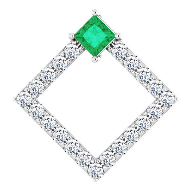 14K White Natural Emerald & 3/8 CTW Natural Diamond Pendant