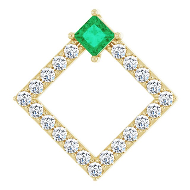 14K Yellow Natural Emerald & 3/8 CTW Natural Diamond Pendant