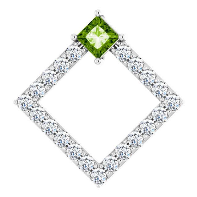 14K White Natural Peridot & 3/8 CTW Natural Diamond Pendant