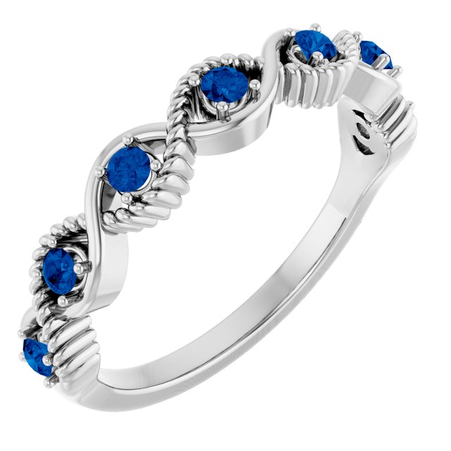 14K White Blue Sapphire Stackable Ring           