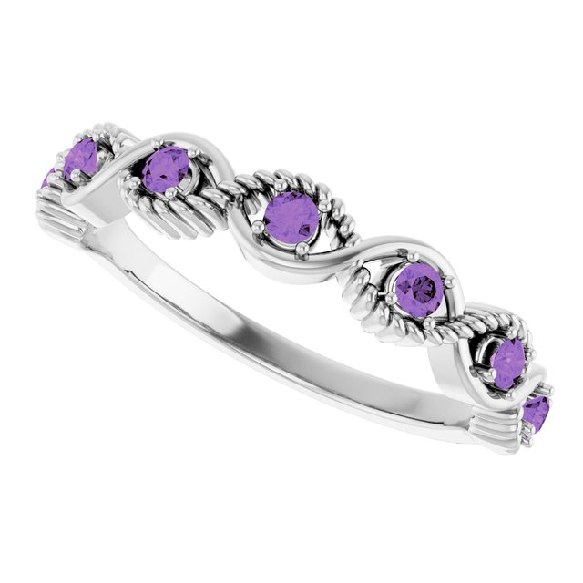 14K White Amethyst Stackable Ring          