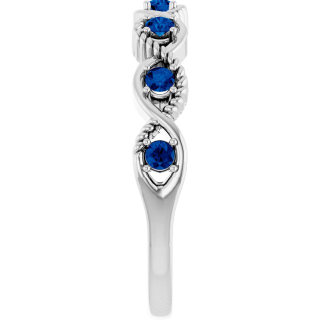 14K White Blue Sapphire Stackable Ring           