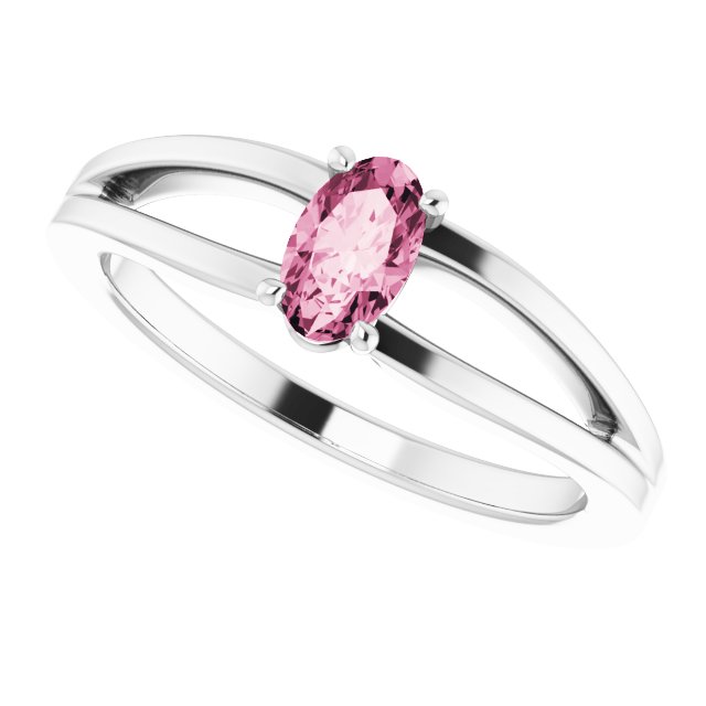 14K White Natural Pink Tourmaline Youth Solitaire Ring