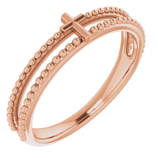 14K Rose Milgrain Stackable Cross Ring     