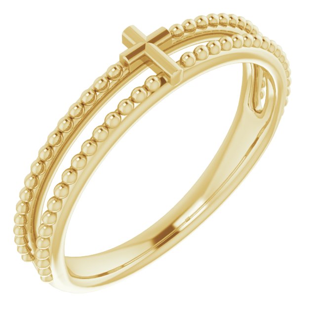 14K Yellow Milgrain Stackable Cross Ring