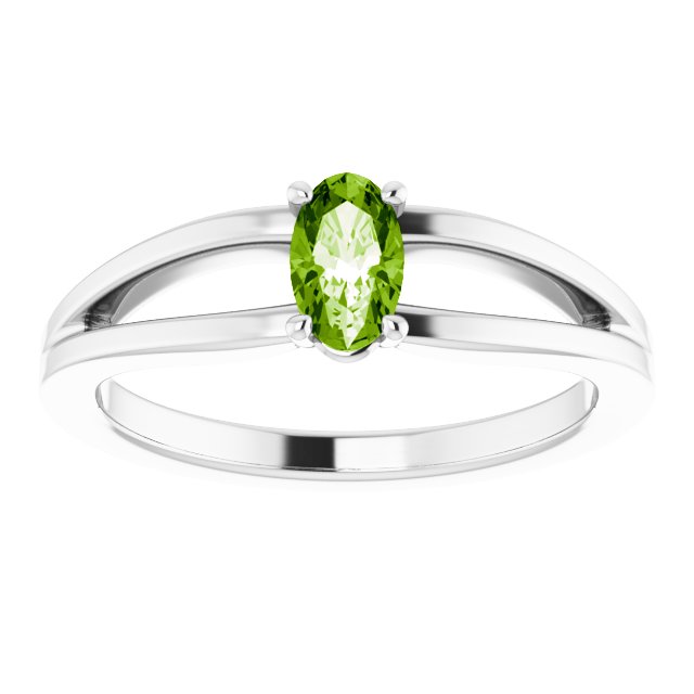 14K White Natural Peridot Youth Solitaire Ring