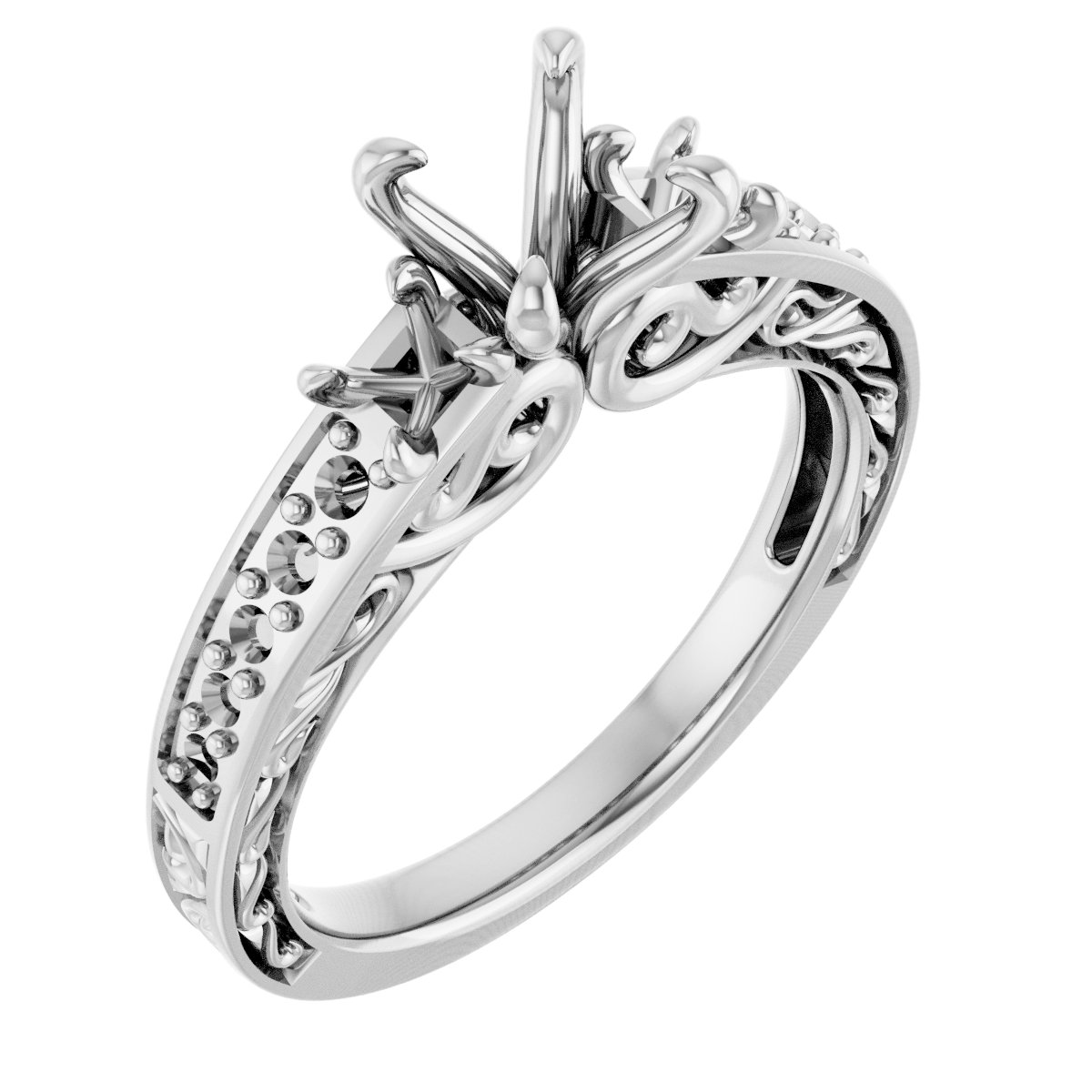 14K White 5 mm Square 5/8 CTW Natural Diamond Semi-Set Engagement Ring